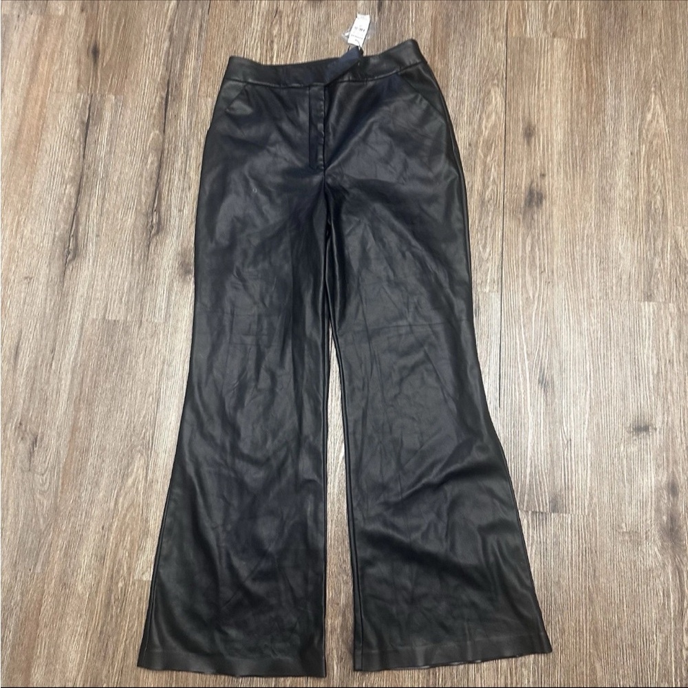 Express Faux Leather Flare Trouser Pants Womens 12R Black High Rise Y2K Mob Wife